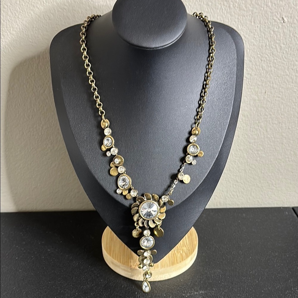 Rhinestone Y Drop Clear Floral Statement Fashion Necklace